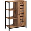 kleankin Mobile bagno Kleankin su piedi, mobile contenitore, design industriale, struttura in acciaio, 3 ripiani aperti, armadio a 2 livelli, anta piatta, 60x30x85 cm, Marrone Rustico