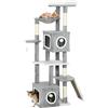 Pawhut, albero per gatti alto 165 cm, con tiragraffi e pali in sisal, torre per il gioco dei gatti, centro attività con 2 letti, piattaforme, amaca, scala e 4 nappine, a più livelli, colore grigio.