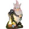 NONE Lampada Solare da Giardino a Forma di Riccio Sotto un Fungo, Ornamento in Resina LED Impermeabile, Scultura a Vite per Terrazza e Balcone, Regalo