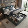 NONE Letto a soppalco 140/160x grigio, LED RGB con App, USB e Type-C, testiera con contenitore, box idraulico, design sospeso chic