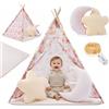 Mamabrum Tenda Teepee Mamabrum per Bambini Set XXL con Tappeto, Cuscini e Luci LED, Casetta per Bambine dai 3 Anni in su