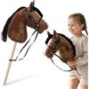 Mamabrum Cavallo a Dondolo Marrone Mamabrum per Bambini, Cavallo Marrone su Bastone Montessori, Giocattolo da Cavalcare 3+ Anni, Peluche con Testa Grande, Testa Regolabile, Redini Rimovibili, Sviluppa la