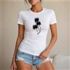 NONE T-shirt da donna, stile casual elegante, maglietta da donna 100% cotone, stampa floreale nera artistica, look streetwear moderno, perfetta per l'estate, le vacanze, la spiaggia, il tempo libero, lo