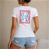 NONE Maglietta da donna 100% cotone, stile casual estivo, con stampa di un pesce blu su sfondo rosso a righe, design vintage a tema marino, perfetta per vacanze, spiaggia, tempo libero e viaggi, ideale