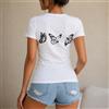 NONE T-shirt da donna, stile casual e streetwear, maglietta da donna 100% cotone, disegno elegante con farfalle nere, perfetta per l'estate, le vacanze, la spiaggia, il tempo libero, i viaggi, regalo