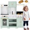 Set da cucina per bambini, cucina in legno regolabile, viene fornito con vari accessori da cucina, regalo ideale per bambini dai 3 agli 8 anni, certificato EN71, verde, 30x90x98cm.