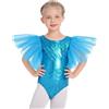 Odizli Body da ginnastica per bambine e bambine, in rete con brillantini metallizzati, con maniche svasate, body