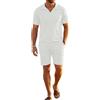 YAOHUOLE Vestito estivo da uomo, 2 pezzi, camicia e pantaloni, set da uomo, estivo, in lino, bianco, XL