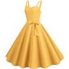 Generic Rockabilly, abito da donna, tinta unita, senza maniche, per cocktail, casual, con scollo a V, per feste, carnevale, anni '50, stile vintage, a vita alta, linea ad A, giallo., S