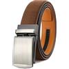 ZXIJHKOD Cintura da uomo nera con fibbia automatica argentata a cricchetto, design vintage, ideale per jeans e pantaloni eleganti.,Marrone,105 cm / 41