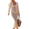 Faretumiya Abito lungo in maglia trasparente per donna, a maniche lunghe, all'uncinetto, aderente, senza schienale, da spiaggia, bikini, copri-costume, L