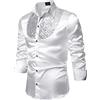 YILEEGOO Camicie da uomo in raso lucido con paillettes, abbottonatura a maniche lunghe, vestibilità aderente, per discoteca, feste, balli studenteschi, matrimoni, bianco, L