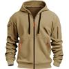 generic Felpa con cappuccio da uomo con stampa grafica e zip intera, casual, con cappuccio e cerniera intera, cachi, L