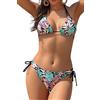 SHEKINI Donna Costume da Bagno Bikini Set Triangolo Regolabile Halter Ties-up Bikini Top Vita Bassa Cutout Sexy Bikini Fondo Beachwear（L，LY Foglie Verdi su Sfondo Nero）