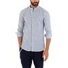 Giosal Camicia Lino Uomo Fantasia Rigata Righe Sottili Collo Coreano Maniche Lunghe Bottoni (S, Blu)