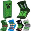 MINECRAFT Calzini Divertenti Bambino, Confezione da 3 o 4 Paia Morbido Creeper Calze Calde Polpaccio, Idea Regalo per Gamer (Verde Rettangolo/5 Pacco, 36/40 EU)