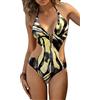 heekpek Costume Intero da Donna Scollo a V Bikini Brasiliana Sexy Halter Costume Intero Push Up con Nappe di Metallo Cut out Triangel Mare Costume da Bagno Donna Retro, Giallo, M