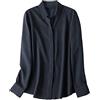 Efloorcoration Camicie da donna in seta 100% vera seta tinta unita a maniche lunghe camicette a bottone 2022 Primavera Estate Ufficio Lady Top Blu Navy L