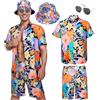 Raveparty Camicia Hawaiana da Uomo, Costume Hawaiano, Cappello Hawaiano, Maglietta Estiva e Pantaloncini, da Spiaggia, a Maniche Corte, Camicia Hawaiana da Uomo, a Maniche Corte, Casual (Stile B, 3XL)