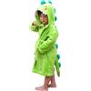 LOLANTA Accappatoio per bambini in pile con cappuccio, vestaglia morbida dinosauro, verde, M (3-5 anni)
