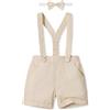 Volunboy Bambino Pantaloncini con Bretelle, Ragazzo Estivi Casual Lino Shorts con Papillon 3 Pezzi