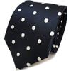 TigerTie Designer Cravatta in seta - blu scuro blu nero bianco a pois