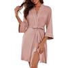 Ekouaer Vestaglia Donna Accappatoio Maniche a 3/4 Kimono Corta Morbido | cintura annodabile, bordi a contrasto, tasche pratiche, tessuto soffice