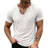 Generico Maglia Uomo Collo A V Manica Corta in Cotone E Lino, Finitura Vissuta con Bordi Grezzi, Modello Ampio Tinta Unita Perfetto per L'Estate E Le Giornate al Mare(White, S)
