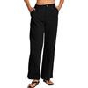 Amazhiyu Pantaloni da donna in lino, pantaloni da donna, pantaloni da lavoro, lunghi, in lino, larghi, con tasche
