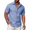 Ailisus Camicia in lino da uomo, a maniche corte, vestibilità normale, a contrasto, per lavoro, ufficio, estate, Azzurro, S