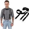 DonDon Set di bretelle eleganti e papillon per uomo e donna, forma a Y, larghezza 2,5 cm, fatto a mano - Accessorio elegante per matrimonio, festa, smoking - Nero