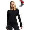 Merino.tech Maglia Termica Donna Lana Merinos - 100% Lana Merino + Calzini (Medium, Black 250)