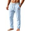 Generic CHUNOTU - Pantaloni da uomo in cotone e lino, estivi, casual, con elastico in vita, leggeri, traspiranti, con tasche, Azzurro, M