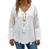 GORGLITTER Camicia da donna in pizzo, elegante, a maniche lunghe, con maniche bishop, a maniche lunghe, per autunno, bianco, XXL