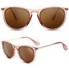 SUNGAIT Polarizzate Occhiali da Sole da Donna Rotondi Retro Stile UV400 Protezione (Lenti Marrone Chiaro Polarizzate/Montatura Marrone Rosa (Finitura Lucida))-SGT567 PGTCKC