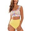 Generisch Costume Donna Vita Alta Stampa Floreale Volant Due Pezzi Color Block Moda Mare 2025