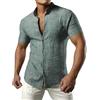 JOGAL - Camicia da uomo in lino a maniche corte, vestibilità normale, estiva, con abbottonatura Button Down, per il tempo libero, Verde intenso, XXL