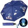 Beckspon Ombrello pieghevole per bambini torcia LED | Ombrello per bambini +3 anni | Ombrello pieghevole per bambini | Ombrello Dinosauro blu