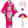 CRFASIBE 5 Pezzi Kimono Donna Giapponese, Costume per Carnevale, EU 36-46 | Set Tradizionale Yukata Floreale con Maschera e Accessori, Confezione Regalo, Taglia Unica, per Cosplay, Feste e Spettacoli