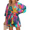 CUPSHE Tuta da donna con scollo a V, con lacci, stampa leopardata, maniche corte e larghe, casual, Motivo verde., XL