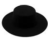 Quupy 1PCS Nero Classico Misto Lana Flat Top Fedora Hat Brim Church Derby cap per Unisex da Uomo e da Donna