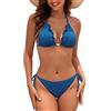 Aunribor Bikini Donna Halter Triangolo Costume da Bagno in Tessuto Jacquard | Lacci regolabili, Vita bassa, Morbide coppe rimovibili, Fibbia dorata, Vacanze e spiaggia, Costumi sexy 2 pezzi