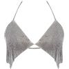 MEGAUK Bikini da donna con allacciatura al collo, con strass, reggiseno da donna, costume da bagno con schiena scoperta, bikini con seni grandi, argento 06266, 4D