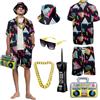 OPAEHJF Abbigliamento da uomo, anni '80, anni '90, 7 pezzi anni '80, abbigliamento retrò e pantaloncini con catena d'oro, occhiali da sole, abbigliamento sportivo alla moda, per feste in discoteca,