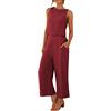 Generico Completo Estivo Donna Lino Senza Maniche Bluse Traspirante Completi Elegante Set Due Pezzi donna estivo Canotta Boho Completino Casuale Mare Fresco completo Pantaloni e Camicia Per le Vacanze