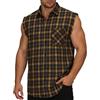Iris Sprite Camicia da uomo senza maniche a quadri, casual, in flanella, con bottoni, vestibilità larga, con tasca, Giallo, XL