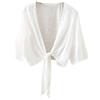 KUUFUUT Coprispalle da Donna con Nodo sul Davanti Cardigan Corti Estivi in Cotone e Lino Giacca Bolero A Mezza Manica Top Leggeri Coprispalle Mini Camicetta Cardigan Estivo Casual Bianco L