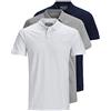 JACK & JONES Confezione da 3 polo da uomo slim fit, a maniche corte, colore nero, bianco, blu, grigio, XS, S, M, L, XL, XXL, 12171776