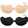 AWXUOCK Reggiseno invisibile senza spalline, riutilizzabile, aderente sulla pelle, adesivo, push-up, per feste, bar, matrimoni, spiaggia, schiena scoperta, da donna, Beige e nero., B