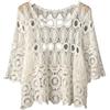 Aetherize Top Copricostume Estivo da Donna all'Uncinetto, Magliette Svasate a Maniche Corte in Maglia Copricostume da Bagno Boho Beach in Rete, Bianco, Taglia Unica